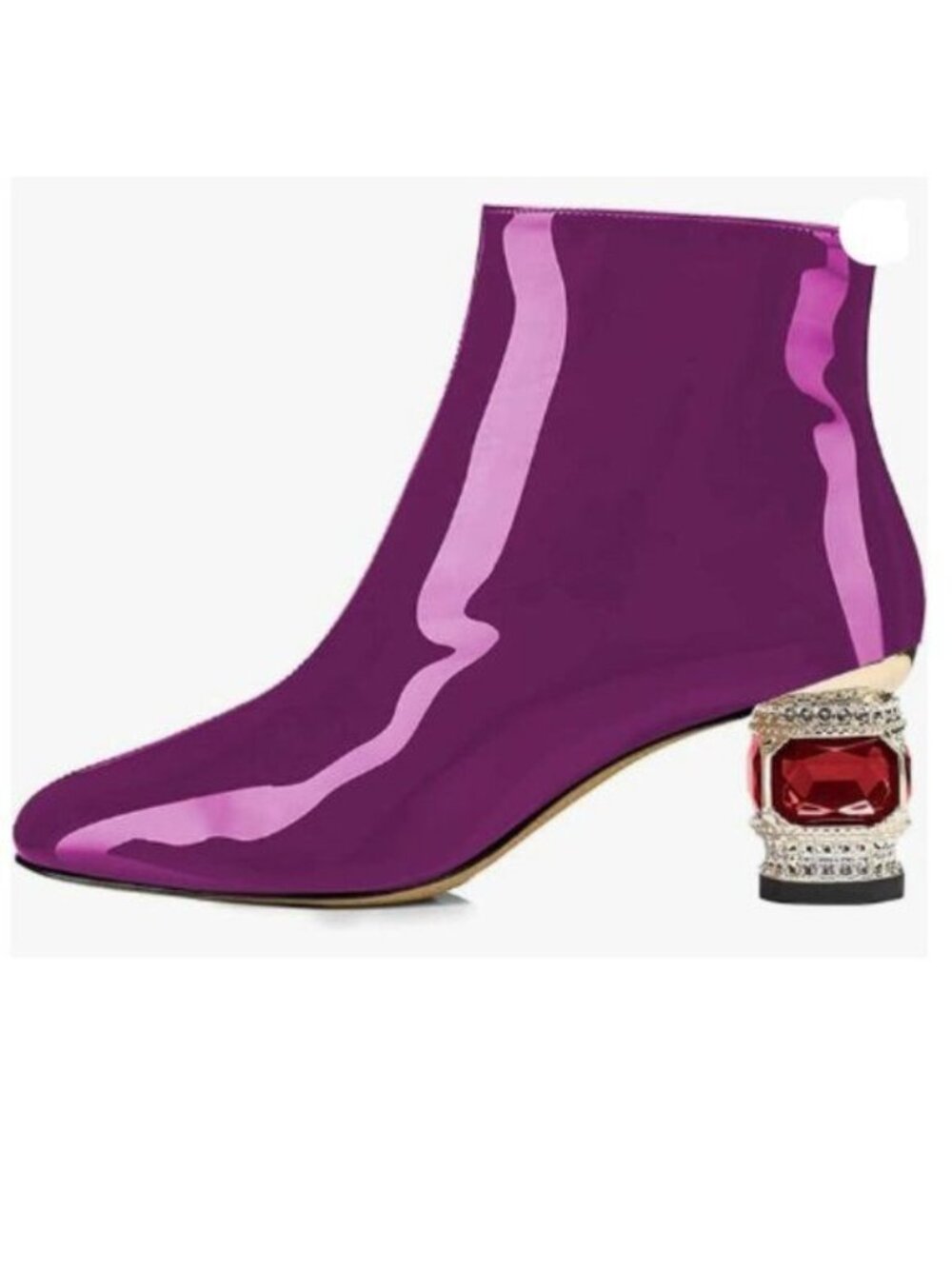 FSJ Purple Round Toe Crystal Chunky Ankle Boots Side Zipper Shoes